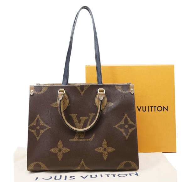 Louis Vuitton Onthego MM Giant Monogram Reverse Canvas Tote Bag Brown - Picture 3 of 16